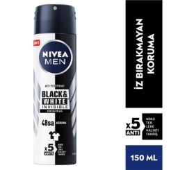 NIVEA Men Erkek Sprey Deodorant Black&White Invisible Original Ter ve Ter Kokusuna Karşı 48 Saat Anti-perspirant 150ml